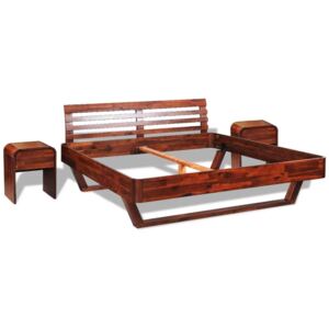 Rama łóżka i 2 szafki nocne, lite drewno akacjowe, 180 x 200 cm