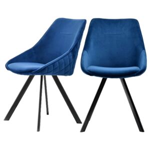 SELSEY Zestaw dwóch krzeseł tapicerowanych Jarel niebieskie pikowane