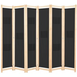 Parawan 6-panelowy, czarny, 240 x 170 x 4 cm, tkanina