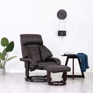 Rozkładany fotel TV z podnóżkiem, brązowy, sztuczna skóra