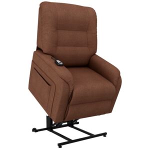 Fotel rozkładany, podnoszony, brązowy, tkanina