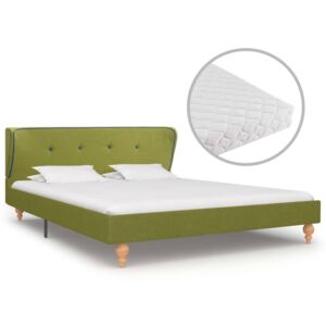 Łóżko z materacem, zielone, tkanina, 140 x 200 cm