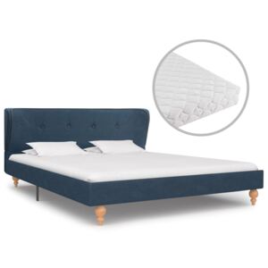 Łóżko z materacem, niebieskie, tkanina, 140 x 200 cm