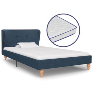 Łóżko z materacem memory, niebieskie, tkanina, 90 x 200 cm