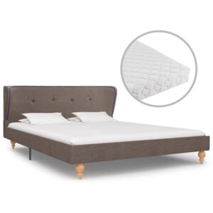 Łóżko z materacem, taupe, tkanina, 140 x 200 cm