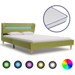 Łóżko LED z materacem memory, zielone, tkanina, 120x200 cm