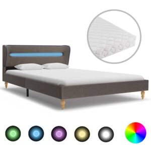Łóżko LED z materacem, taupe, tkanina, 120x200 cm