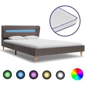 Łóżko LED z materacem memory, taupe, tkanina, 120x200 cm