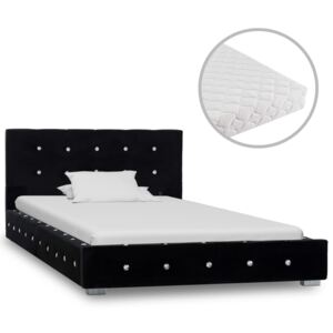 Łóżko z materacem, czarne, aksamit, 90 x 200 cm