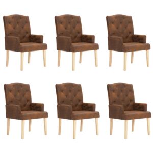 Krzesła jadalniane, 6 szt., brązowe, sztuczna skóra zamszowa