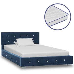 Łóżko z materacem memory, niebieskie, aksamit, 90 x 200 cm