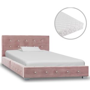 Łóżko z materacem, różowe, aksamit, 90 x 200 cm