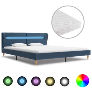 Łóżko LED z materacem, niebieskie, tkanina, 160 x 200 cm