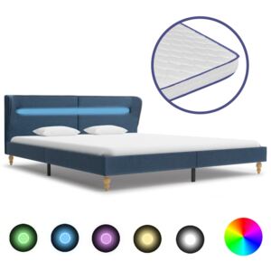 Łóżko LED z materacem memory, niebieskie, tkanina, 180x200 cm
