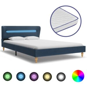 Łóżko LED z materacem memory, niebieskie, tkanina, 140x200 cm