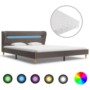 Łóżko LED z materacem, taupe, tkanina, 160 x 200 cm