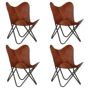 Krzesła typu motyl, 4 szt., brązowe, dziecięce, skóra naturalna