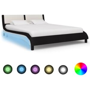Rama łóżka z LED, czarno-biała, sztuczna skóra, 140 x 200 cm