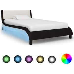 Rama łóżka LED, czarno-biała, sztuczna skóra, 90 x 200 cm