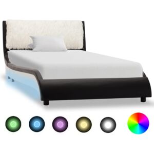 Rama łóżka z LED, czarno-biała, sztuczna skóra, 90 x 200 cm