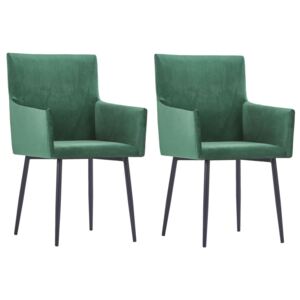 Krzesła stołowe z podłokietnikami, 2 szt., zielone, aksamit