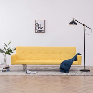 Sofa rozkładana z podłokietnikami, żółta, poliester