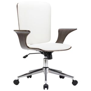 Obrotowe krzesło biurowe, białe, sztuczna skóra i gięte drewno