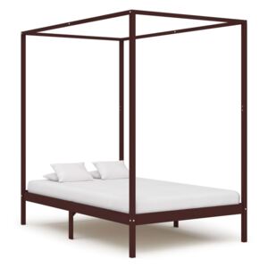 Rama łóżka z baldachimem, ciemnobrązowa, lita sosna, 140x200 cm