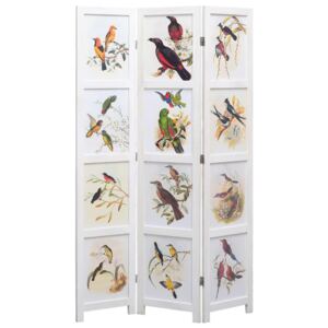 Parawan 3-panelowy, biały, 105 x 165 cm, ptaki