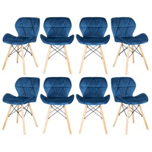 Krzesło Skandynawskie - Biorno - Welur Niebieskie - 8 Sztuk