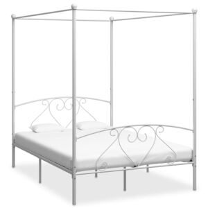 Rama łóżka z baldachimem, biała, metalowa, 140 x 200 cm