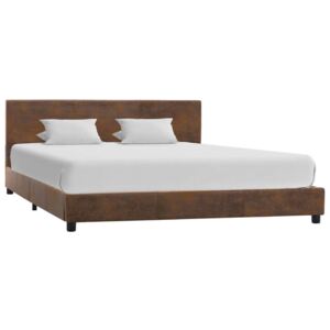 Rama łóżka, brązowa, sztuczna skóra zamszowa, 140 x 200 cm