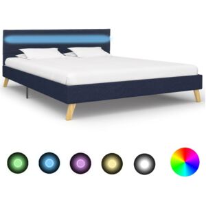 Rama łóżka z LED, niebieska, tkanina, 140 x 200 cm