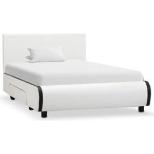 Rama łóżka z szufladami, biała, sztuczna skóra, 90 x 200 cm