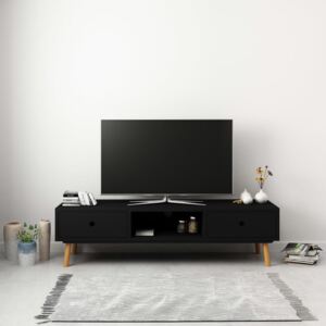 Szafka pod TV, czarna, 120 x 35 x 35 cm, lite drewno sosnowe