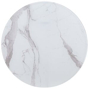 Blat stołu, biały, Ø80 cm, szkło z teksturą marmuru