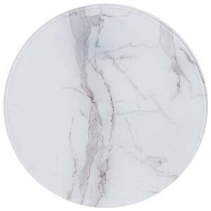 Blat stołu, biały, Ø50 cm, szkło z teksturą marmuru
