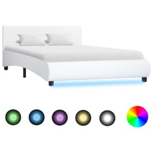 Rama łóżka z LED, biała, sztuczna skóra, 140 x 200 cm