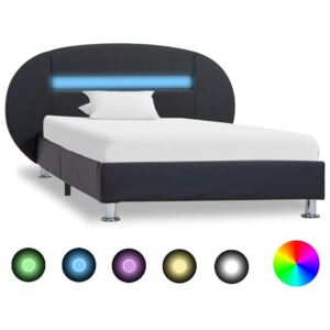 Rama łóżka z LED, czarna, sztuczna skóra, 90 x 200 cm
