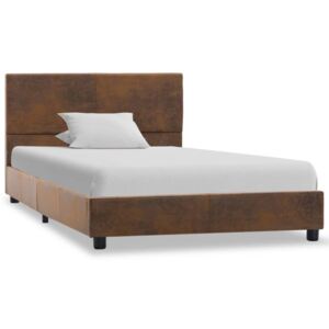 Rama łóżka z podnośnikiem, brązowa, tkanina, 90 x 200 cm