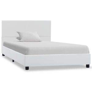 Rama łóżka z podnośnikiem, biała, sztuczna skóra, 90 x 200 cm