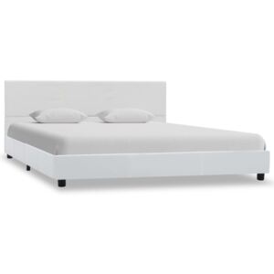 Rama łóżka z podnośnikiem, biała, sztuczna skóra, 120 x 200 cm