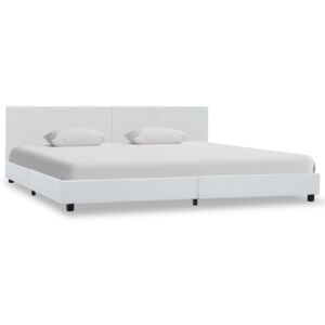 Rama łóżka z podnośnikiem, biała, sztuczna skóra, 160 x 200 cm
