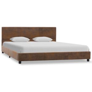 Rama łóżka z podnośnikiem, brązowa, tkanina, 140 x 200 cm