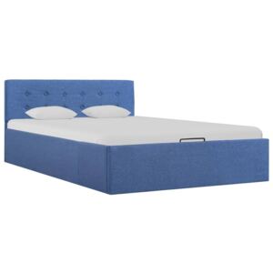 Rama łóżka z podnośnikiem, niebieska, tkanina, 120 x 200 cm