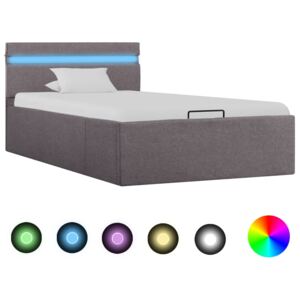 Rama łóżka z podnośnikiem i LED, taupe, tkanina, 90 x 200 cm