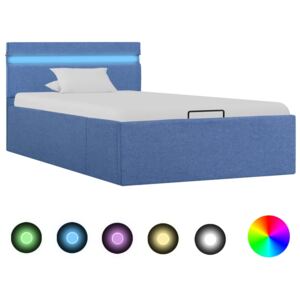 Rama łóżka z podnośnikiem i LED, niebieska, tkanina, 90x200 cm
