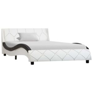 Rama łóżka, biało-czarna, sztuczna skóra, 90 x 200 cm