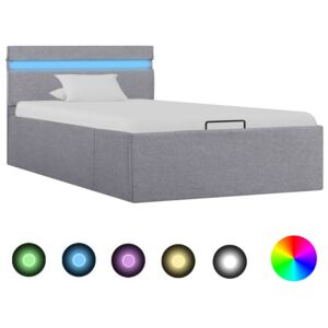Rama łóżka, podnośnik i LED, jasnoszara, tkanina, 90 x 200 cm