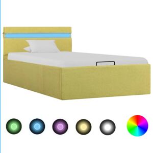 Rama łóżka z podnośnikiem i LED, zielona, tkanina, 90 x 200 cm